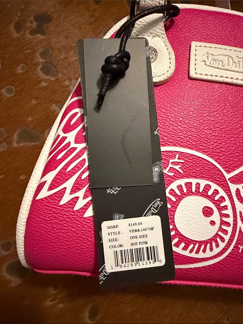 Von Dutch Hot Pink Mini Dome Satchel with White Trim - Picture 2 of 9